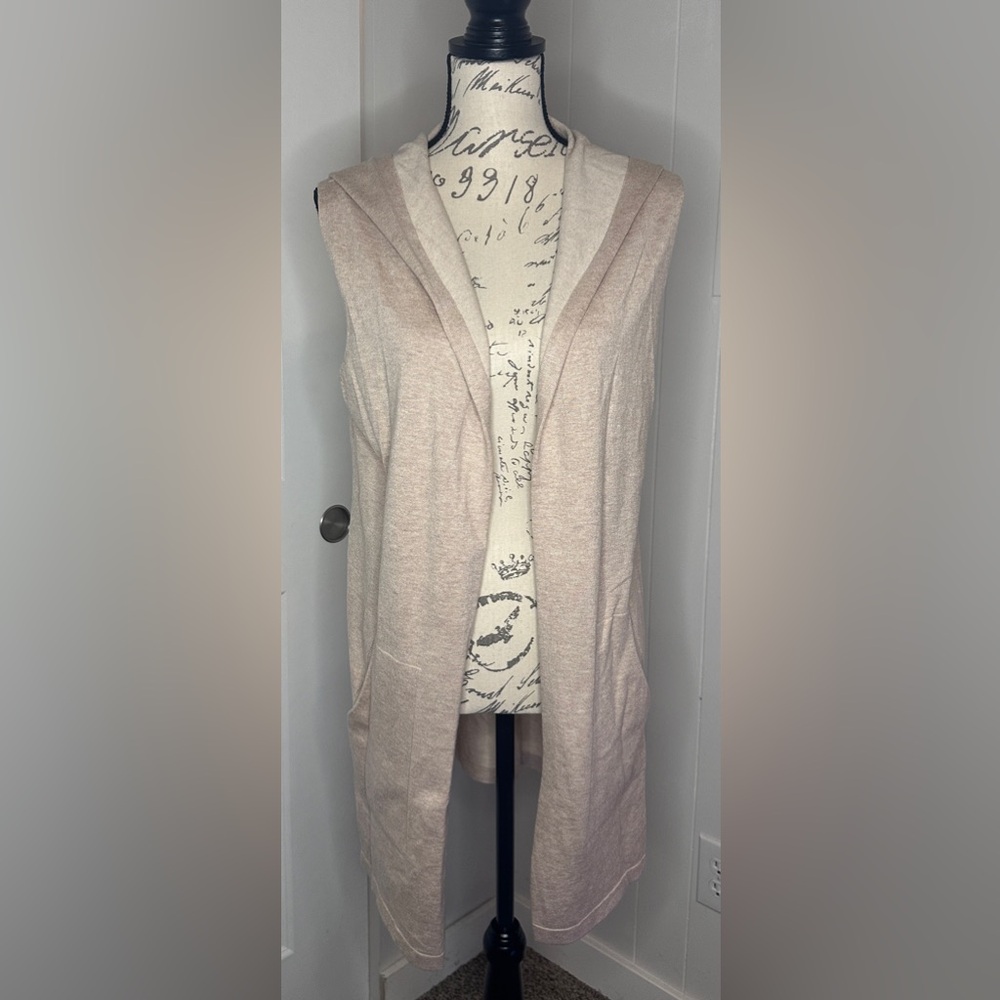 Cyrus Beige Open-Front Hooded Vest Cardigan